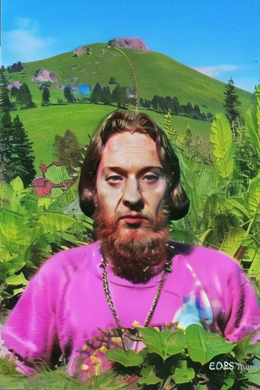 Weirdcore close-up of <ffurian> male character with beard, standing in green hills plants, 90VHS, (<ffurian> close-up, in pink clothing 1.3), ffurian looking at viewer (y2k aesthetic 0.8), ms paint style <lora:ms-paint-lora:1> (sunny weather 1.2), the matrix movie, <lora:y2kaesthetic:0.7>, 3d render, lush, bloom, neon, half0ster