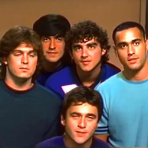 90VHS, vhs still from tv, centered photo of a group of band members, detailed face, <lora:90VHS-01:1> , <lora:epiNoiseoffset_v1:1>
