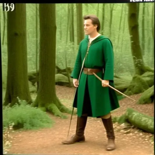 Robin Hood in Sherwood Forest, vhs still from tv, 1990s movie, <lora:90VHS:1>