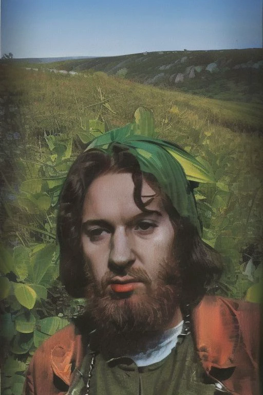 Weirdcore close-up of <ffurian> male character with beard, standing in green hills plants, 90VHS, (<ffurian> close-up, in german clothing 1.3), ffurian looking at viewer (y2k aesthetic 0.8), ms paint style <lora:ms-paint-lora:1> (sunny weather 1.2), the matrix movie, <lora:y2kaesthetic:0.7>, 3d render, lush, bloom, neon, half0ster