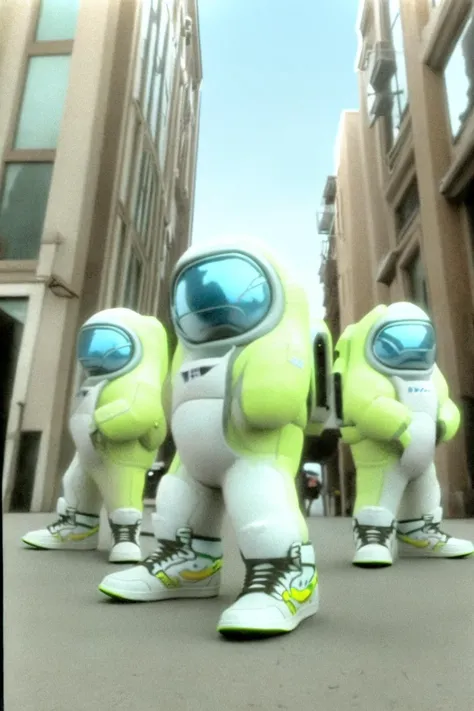 A grainy low angle extreme fisheye lens 90vhs vhs still from tv music video of the three Beastie Boys wearing white edgAMOGUS_character suits and (fluorescent high-visibility vests), set in a city street.
highres, high resolution, sharp focus, detailed, cinematic, hdr.
<lora:LowRA:0.1> <lora:add_detail:0.3> <lora:edgAMOGUS:1.1> <lora:90sVHSTVShowStyle_v10:0.9>