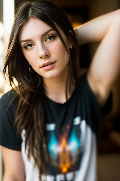 (maan_steenwinkel_V3:0.93), perfect hair, t-shirt, perfect eyes, (soft diffused lighting), bokeh, sharp focus on subject