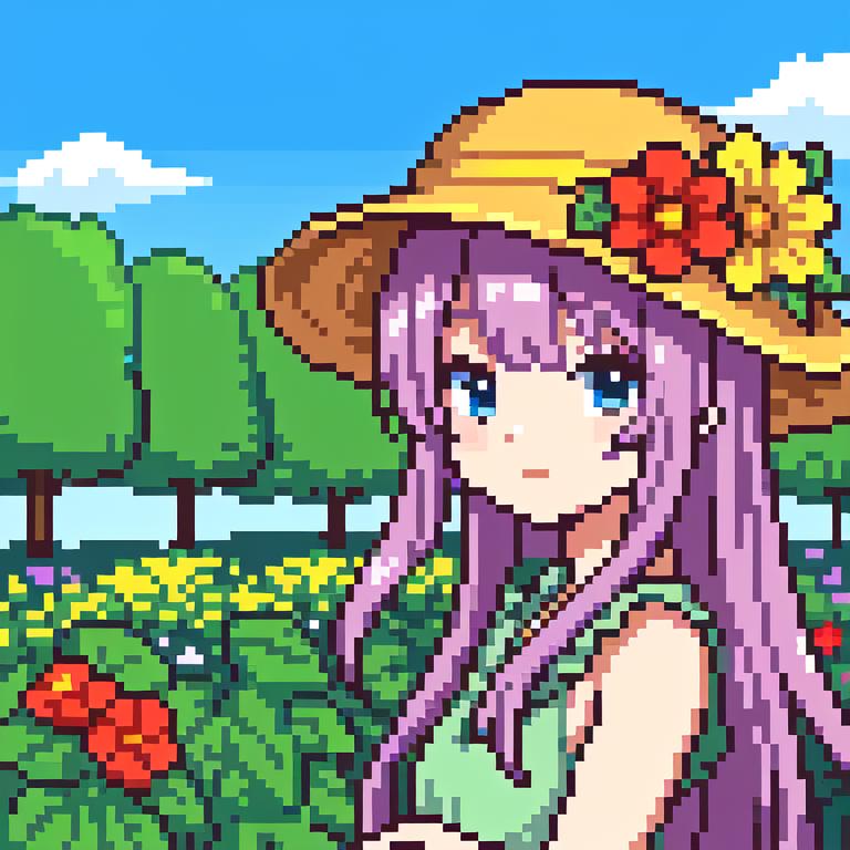 A close up of a person in a hat and dress in a field - SeaArt AI