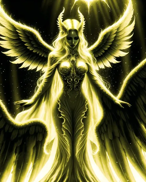 The corrupted angel appears as an ethereal and ghostly being, her form twisted into a haunting and macabre shadow of her former divine self. Her once-golden features have been corrupted, with a sickly pallor and a haunting, almost spectral quality. Her body seems to flicker and dance in the shifting light, as though her being is barely anchored to the physical realm. Her wings, once a symbol of her celestial nature, now hang limply at her sides, tattered and translucent, barely visible in the dim light. Despite the horror of her transformation, there remains a strange and alluring beauty to her corrupted form, with an otherworldly grace and a hypnotic energy that seems to emanate from her very being.
<lora:monsterTheme_monsterAnything:0.5> <lora:nixeuStyleLora_100:0.5>
