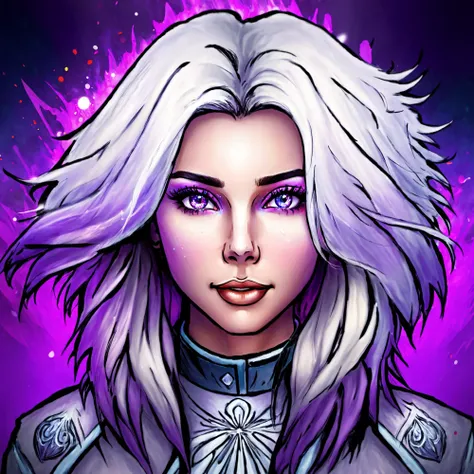 (masterpiece, best quality, ultra-detailed, best shadow), (detailed background,dark fantasy), (beautiful detailed face), high contrast, (best illumination, an extremely delicate and beautiful), ((cinematic light)), colorful, hyper detail, dramatic light, intricate details, (1girl, solo,white hair, sharp face,purple eyes, hair between eyes,dynamic angle), blood splatter, swirling black light around the character, depth of field,black light particles,(broken glass),magic circle, full body,