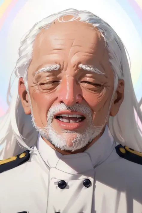 (masterpiece:1.2, best quality:1.2), realistic, <lora:harold:0.6> old man, white hair, long hair, chef, white uniform, rainbow background, colorful background, vivid color, raised hands, <lora:edgOrgasm_v2:0.7> edgOrgasm, face focus, woman with edgOrgasm_face, open mouth, closed eyes. blush,