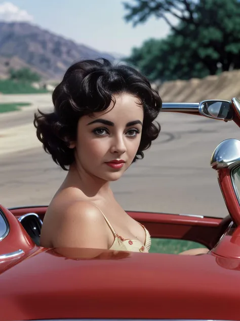 intricate photo of elizabethtaylor <lora:ElizabethTaylor:1> driving a red sportscar , detailed eyes, no humans, 4k, high quality, masterpiece