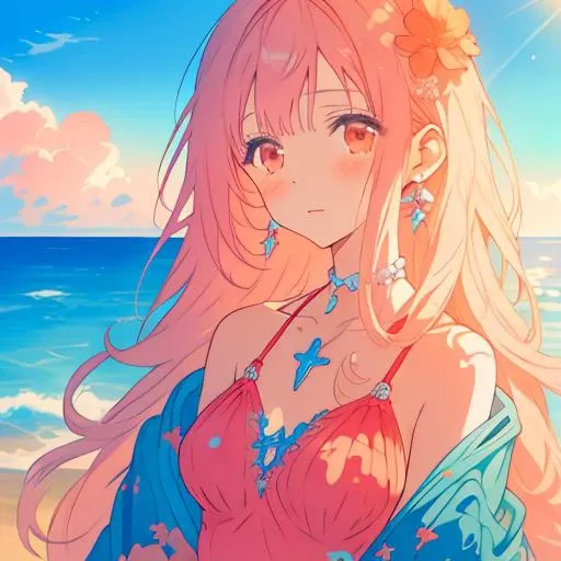 CG, etxremly detailed sea beach , corals , extermly detailed face, beach clothes , mermaid , cool sky , jewelry like eyes,beatiful detailed sky, etxremly detailed sun light , etxremly detailed corner sun , anime like