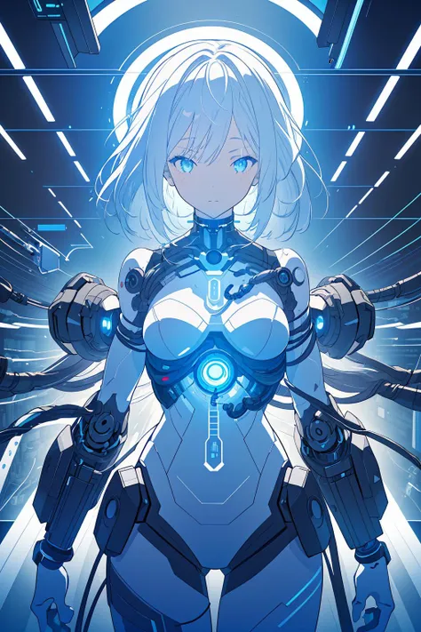 1girl,
masterpiece, illustration, official_art,
science fiction, futuristic, matrix, cyberpunk, magic, magical,
neon_lights, glowing, aura,
tangle, entangled, twisted, wispy, swirl, spiral, wrapped,
((wires, cables, circuits, cord, plug, holographic_interface, tube, string)),
hologram, orb, sensors, fusion core, fusion core, plasma, power cell,
armor, tight,
hacker,
(robotic_limbs:1.1), android, humanoid, cyborg,
(((white_background, white_walls, white_room, white_light))),
<lora:eye_opening_v2.0:1>
<lora:more_details:0.4>