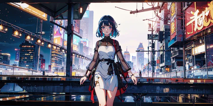 absurdres, highres, best quality, 1girl, wide-shot, wrap dress,solo,
