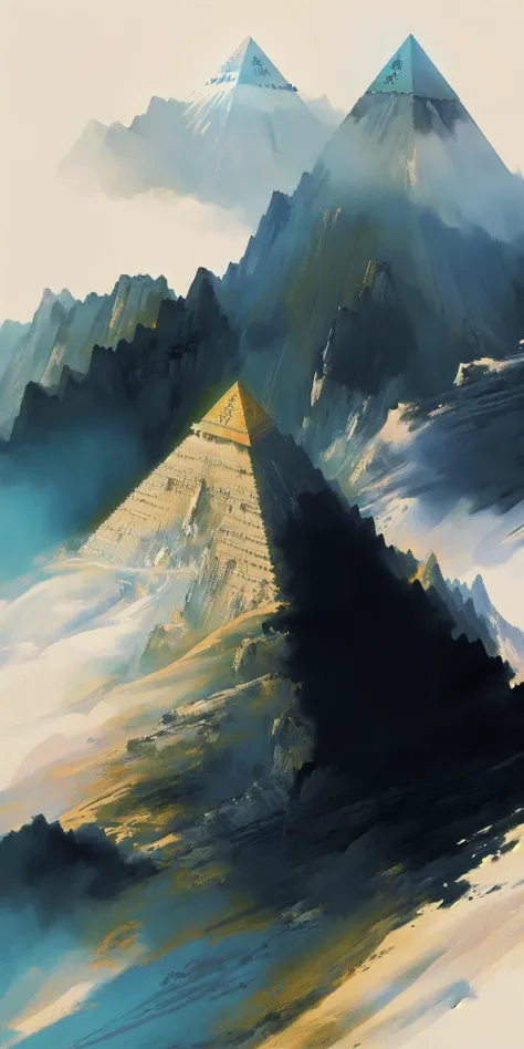 colorful theme,line art,line style,mountain,Pyramid,(((masterpiece,best quality))),