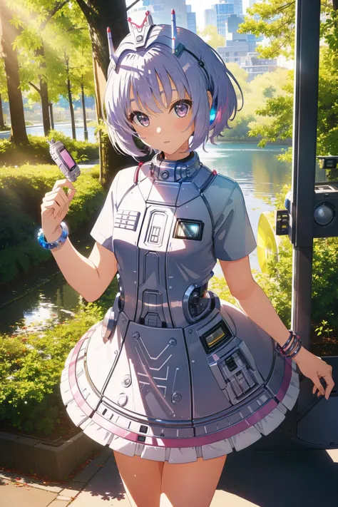 Absurd slight (Female Cyberman:1.2) Ecologist, Twirl pose, Crown, Bracelet, nature, Nintencore, Depth of field 100mm, Electic Colors, rich color, upper class