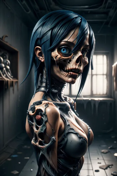 girl,teen, skeleton warrior, skeleton armor and weapon, facepaint, bodypaint, evil look, accesories, exposed breasts, small breasts, naked breasts, topless, vibrant appearance, creative behavior, imaginative, sensual, spontaneous, highest quality, skin texture, intricate details, (cinematic lighting), RAW photo, 8k