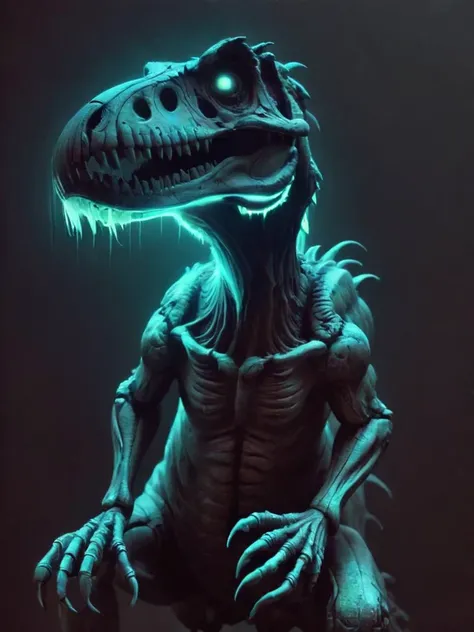 neon glowing dead t-rex, zkeleton, <lora:zkeleton-sdxl:1>
