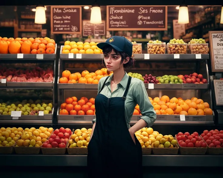 insomniac, part time worker girl at a fruit and juice shop, photograph, candid