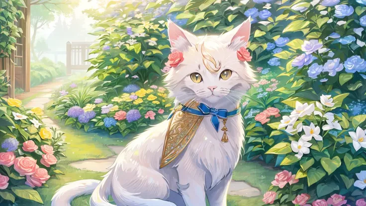 masterpiece, best quality, extremely beautiful, aesthetic, extremely detailed, intricate detail,
vivid colors, colorful, bloom,
a cute cat, sunlight, scenery, no humans
