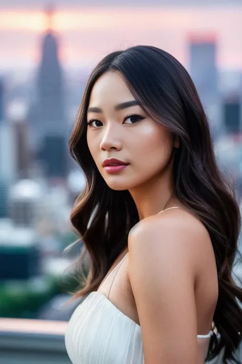 wide angle, full body, lipstick, parted lips, cocktail dress, open toe high heel shoes, floating hair ,city skyline, lilychee (masterpiece) (best quality) (detailed) (8k) (HDR) (wallpaper) (cinematic lighting) (sharp focus) (intricate), (RAW, analogue, Nikon Z 14mm ultra-wide angle lens, award-winning glamour photograph, ((best quality)), ((masterpiece)), ((realistic)), skin pores, subsurface scattering, radiant light rays, high-res, detailed facial features, high detail, sharp focus, smooth, aesthetic, extremely detailed, (extremely detailed eyes, extremely detailed iris), extremely detailed hair, extremely detailed skin, extremely detailed clothes, octane render, photorealistic, realistic, post-processing, max detail, realistic shadows, roughness, natural skin texture, real life, ultra-realistic, photorealism, photography, 8k UHD, photography, hdr, intricate, elegant, highly detailed, sharp focus, stunning, beautiful, gorgeous), best quality, full body portrait, center, human anatomy, masterpiece