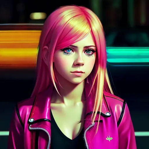 <lora:lowra_v10:1>gush painting, artwork by Ilya Kuvshinov, artwork by WLOP, gorgeous Avril Lavigne , detail vector art, loose brush effect, luminance, ultra warm bright pastel colors, luminous, a pale blue eyes, vector art, hazed out, bright orange-pink car show background