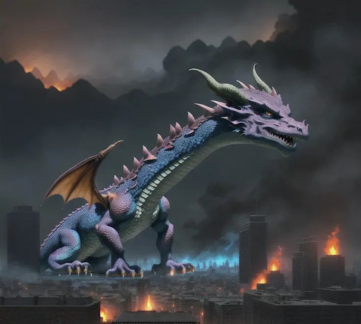 ((Dragon)), the city is on fire, blue fire element, plasma, Large-scale, ,  <lora:lowra_v10:0.4>,  <lora:mPixel_v30MordenPixel:0.25>, Realistic, (photorealistic:1.1), highly detailed, high quality textures, hyperrealistic, soft shadows, RTX, quality lighting, ((cinematic look)), light reflections, atmosphere, dimmed colors, dark shot, muted colors,