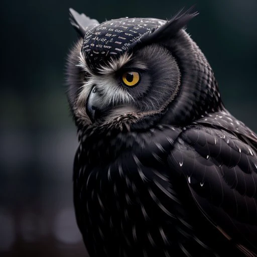 <lora:LowRA:1>a professional photo of a soaking wet of rain black owl, cinematic, warm dimmed colors, muted colors, perfect lighting, film grainy, lut, insane details, intricate details, hyperdetailed, intricate feathers, glaring eyes, closeup, twilight, DOF, lifelike, 8k, ultra quality,