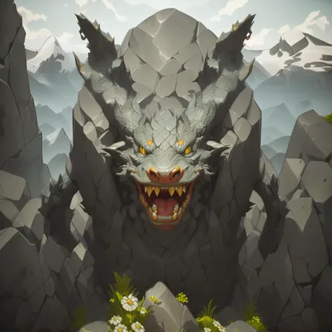 game icon ,game icon institute,Simple background, transparent background, black background, (((This stone sculpture is a dragon, approximately two meters long, and made entirely of gray-black stone. The dragon's body lies on top of a large rock, with four peaks standing upright, resembling a ferocious mountain. Its head is lifted high, with bright eyes full of infinite wisdom and power. The dragon's mouth is open, revealing sharp teeth, seeming to proclaim its majesty and strength. The body of the dragon is colorful and shiny, like a brilliant flower, attracting attention. The entire sculpture is majestic and imposing, making people feel a sense of awe))), <lora:rock stone:0.8>