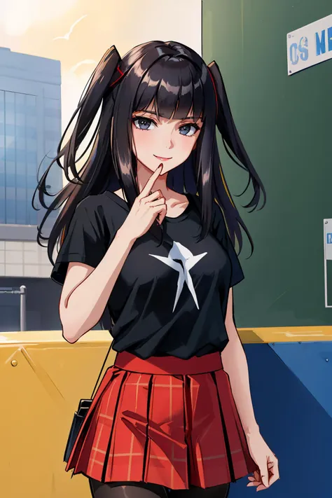 <lyco:tharja-nvwls-v2:0.8> rndTharja, black tshirt, tartan skirt, red skirt, black skirt, black pantyhose, 
masterpiece, best quality, absurdres, upper body, looking at viewer, smile, skate park