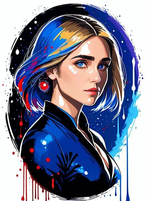 (masterpiece, best quality:1.1), pxint, (1girl:1.05) [kristen:jcon-subject:0.5], detailed eyes, portrait, beautiful, looking at viewer, droplets, Cosmic cobalt and University of Pennsylvania red, sparkle, bubble, flowing, with a splash of paint, (abstract:0.8)  <lora:abstractPortraits_v1:0.85>
