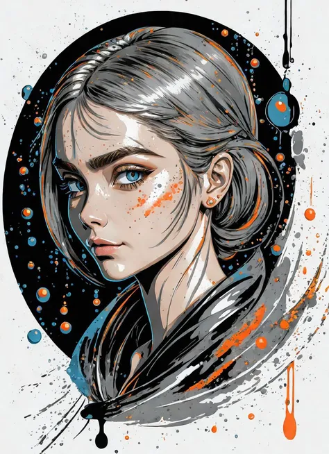 (masterpiece, best quality:1.1), pxint, (1girl:1.05) [caradelevingne_ti:4lexb0tez:0.2], detailed eyes, portrait, beautiful, looking at viewer, droplets, Taupe gray and Alloy orange, sparkle, bubble, flowing, with a splash of paint, (abstract:0.8) <lora:abstractPortraits_v1:0.85>