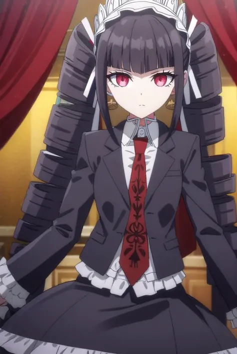 celestialudenberg, <lora:celestia ludenberg s1-lora-nochekaiser:1>,
celestia ludenberg, long hair, bangs, black hair, (red eyes:1.3), long sleeves, twintails, drill hair, twin drills,
BREAK skirt, shirt, black hair, long sleeves, jewelry, jacket, earrings, frills, necktie, black skirt, black jacket, red necktie, bonnet, print necktie,
BREAK outdoors, classroom,
BREAK looking at viewer, (cowboy shot:1.5),
BREAK <lyco:GoodHands-beta2:1>, (masterpiece:1.2), best quality, high resolution, unity 8k wallpaper, (illustration:0.8), (beautiful detailed eyes:1.6), extremely detailed face, perfect lighting, extremely detailed CG, (perfect hands, perfect anatomy),
