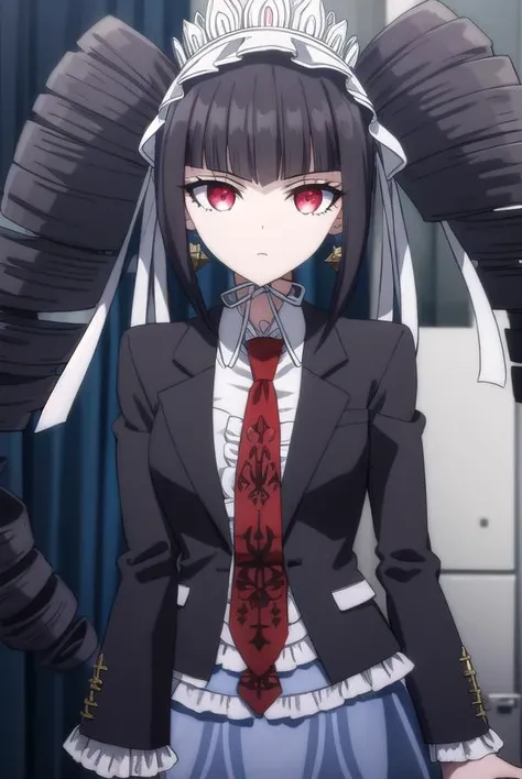 celestialudenberg, <lora:celestia ludenberg s1-lora-nochekaiser:1>,
celestia ludenberg, long hair, bangs, black hair, (red eyes:1.3), long sleeves, twintails, drill hair, twin drills,
BREAK skirt, shirt, black hair, long sleeves, jewelry, jacket, earrings, frills, necktie, black skirt, black jacket, red necktie, bonnet, print necktie,
BREAK outdoors, classroom,
BREAK looking at viewer, (cowboy shot:1.5),
BREAK <lyco:GoodHands-beta2:1>, (masterpiece:1.2), best quality, high resolution, unity 8k wallpaper, (illustration:0.8), (beautiful detailed eyes:1.6), extremely detailed face, perfect lighting, extremely detailed CG, (perfect hands, perfect anatomy),