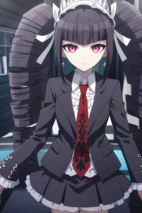 celestialudenberg, <lora:celestia ludenberg s1-lora-nochekaiser:1>,
celestia ludenberg, long hair, bangs, black hair, (red eyes:1.3), long sleeves, twintails, drill hair, twin drills,
BREAK skirt, shirt, black hair, long sleeves, jewelry, jacket, earrings, frills, necktie, black skirt, black jacket, red necktie, bonnet, print necktie,
BREAK outdoors, classroom,
BREAK looking at viewer, (cowboy shot:1.5),
BREAK <lyco:GoodHands-beta2:1>, (masterpiece:1.2), best quality, high resolution, unity 8k wallpaper, (illustration:0.8), (beautiful detailed eyes:1.6), extremely detailed face, perfect lighting, extremely detailed CG, (perfect hands, perfect anatomy),