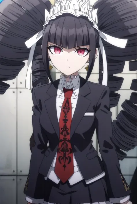 celestialudenberg, <lora:celestia ludenberg s1-lora-nochekaiser:1>,
celestia ludenberg, long hair, bangs, black hair, (red eyes:1.3), long sleeves, twintails, drill hair, twin drills,
BREAK skirt, shirt, black hair, long sleeves, jewelry, jacket, earrings, frills, necktie, black skirt, black jacket, red necktie, bonnet, print necktie,
BREAK outdoors, classroom,
BREAK looking at viewer, (cowboy shot:1.5),
BREAK <lyco:GoodHands-beta2:1>, (masterpiece:1.2), best quality, high resolution, unity 8k wallpaper, (illustration:0.8), (beautiful detailed eyes:1.6), extremely detailed face, perfect lighting, extremely detailed CG, (perfect hands, perfect anatomy),