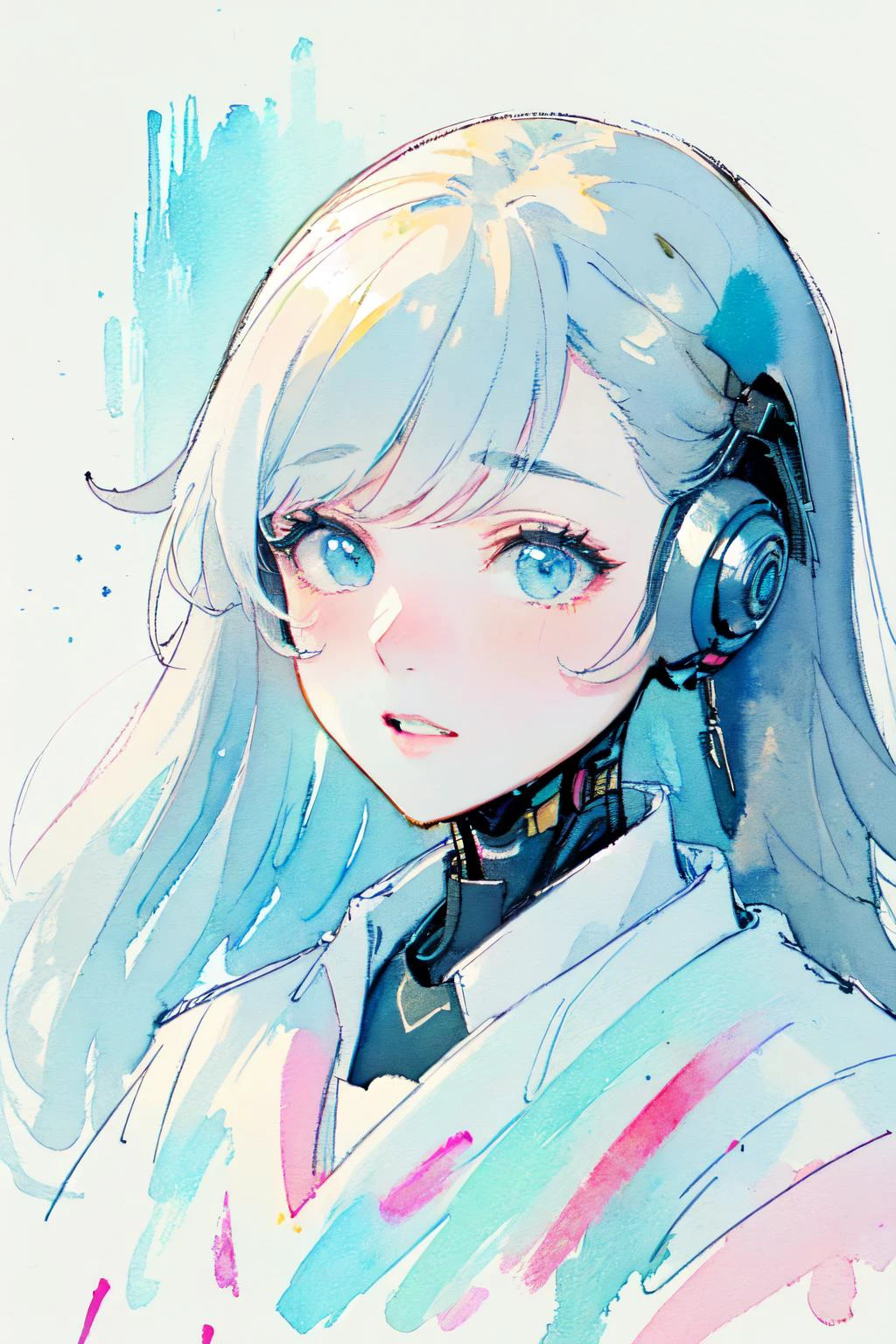 (moist paper,bright watercolor style,comfort,pastel painting illustration,concise,watercolor rendering,natural rendering,pigments mix naturally:1.3),
(white theme,bright theme,:1.3)
<lora:robotlove:0.8> robotlove