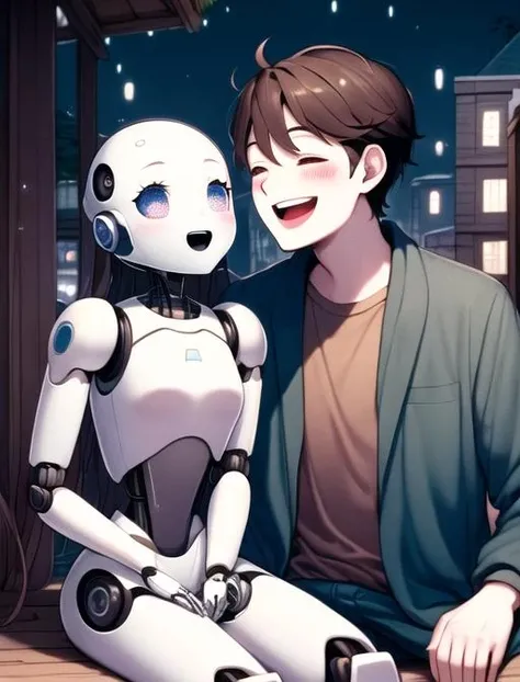 masterpiece, best quality, official art, cute, robotgirl and man having fun, laughing, relaxed, gloomy
<lora:robotlove:0.8>