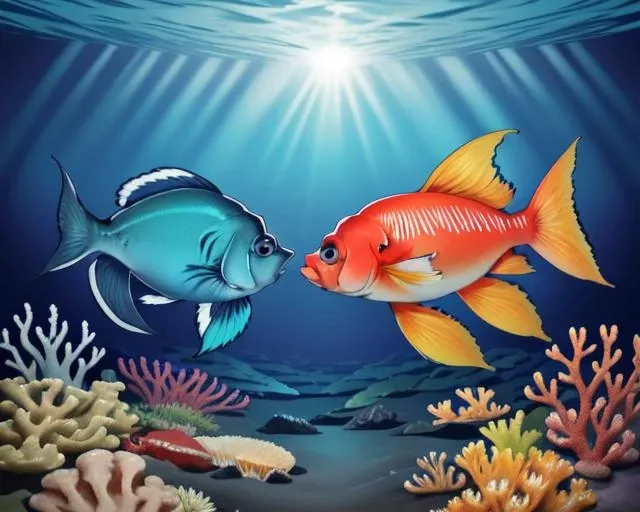 smooch, no_humans, (2fish:1.5), (ocean:1.2),under the sea, <lora:smooch-LECO:-0.2>, fish eye, flippers, animal focus, from side, scales
