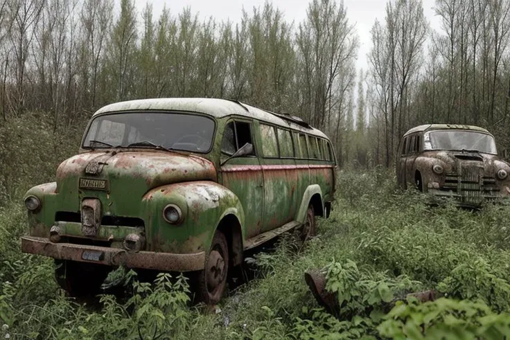 ruined overgrown russian city, Zil 131