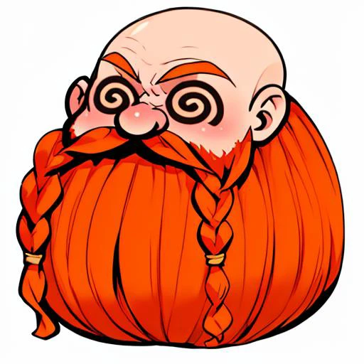 chibi emoji, @@, open mouth, Harry_Dwarf , long orange beard, bald, braided moustache,silver bangles, simple background <lora:exag:1> <lora:Harry_Dwarf_SD1.5:1>, <lora:hotarueye_comic6_v100:1>