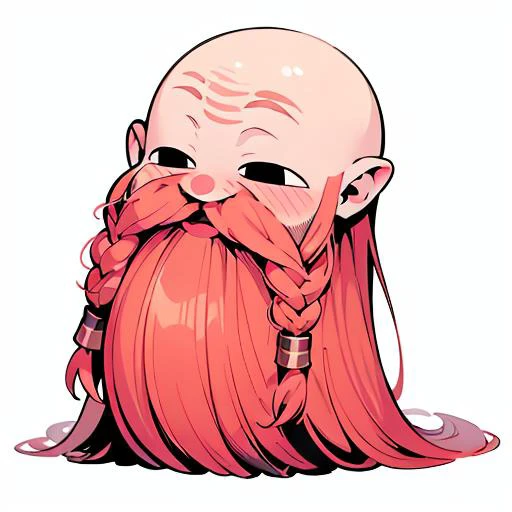 chibi emoji, <lora:exag:1> <lora:Harry_Dwarf_SD1.5:0.9>, Harry_Dwarf, Dwarf-life, flowing long red beard, braided moustache, bald, silver bangles, white background, open mouth, smile <lora:hotarueye_comic10_v080:1.5>
