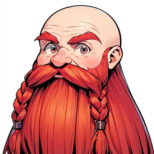 <lora:Harry_Dwarf_SD1.5:0.8> Harry_Dwarf, long flowing red beard, braided moustache, bald, forward facing, looking at viewer, white background
