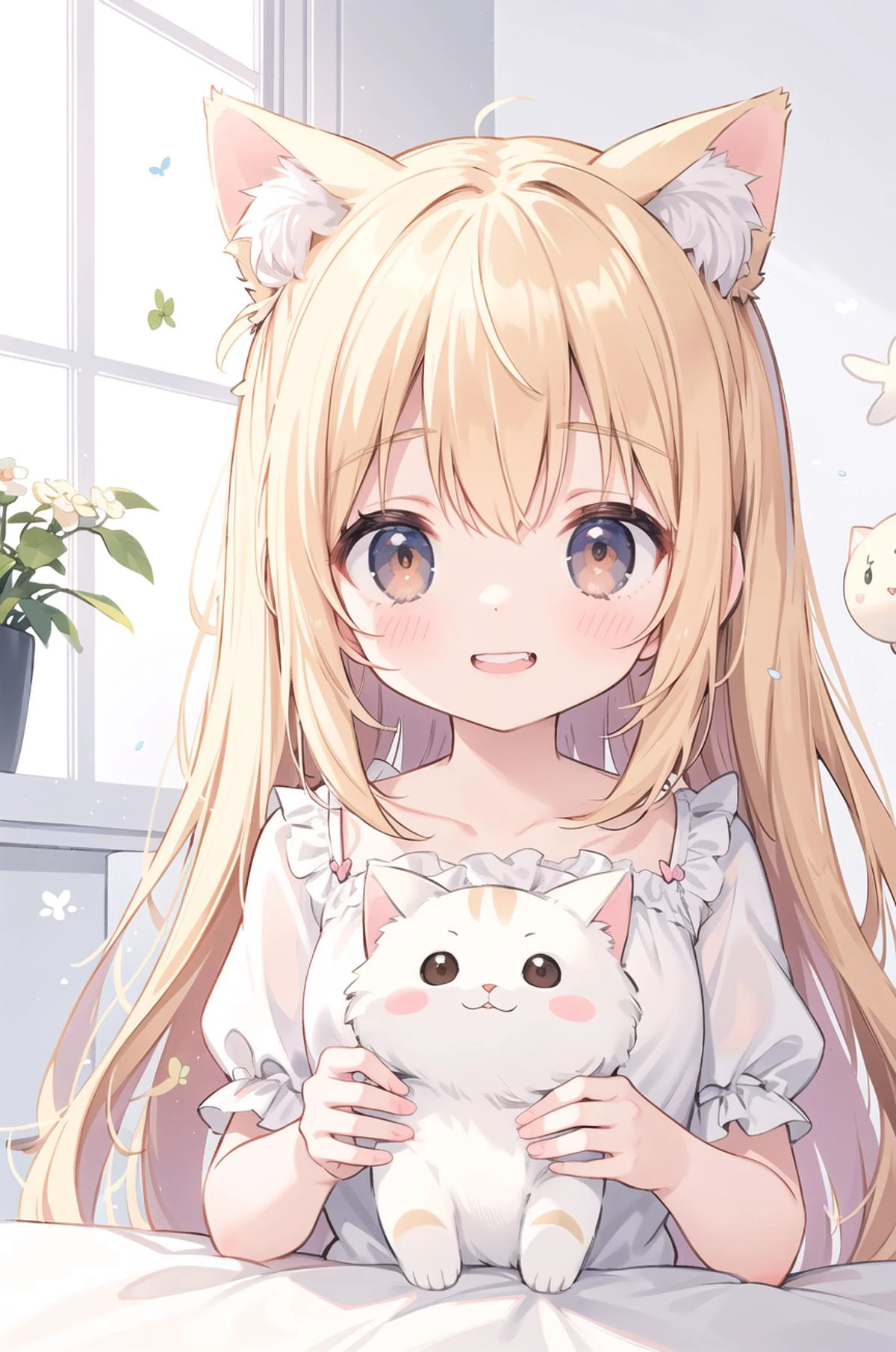 ((masterpiece, high quality, highres, 8k, 4k))
BREAK
With gentle strokes, a cat girl's glee,
In cute art style, a joyous spree,
Tiny paws and ears that perk,
Playful mischief, a grin that works.
BREAK
Soft shades of light, a pastel theme,
Simple background, like a dream,
Chasing butterflies, laughter's grace,
In this sweet scene, happiness finds its place.
BREAK
Big round eyes, so full of delight,
A world of innocence, pure and bright,
Cat girl's laughter, like a melody's chime,
Captured in art, a moment frozen in time.