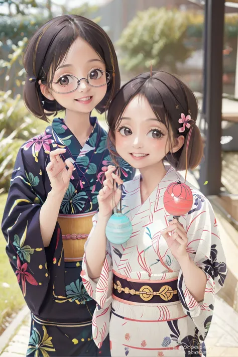masterpiece, best quality, very aesthetic, absurdres,
mizufusen, 2girls, glasses, multiple girls, smile, yukata, uchiwa, blurry, short hair, brown hair, sash, obi, looking at viewer, black hair, yukata, holding, blurry background
<lora:mizufusen_SD15_V1:1>