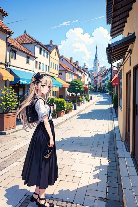 (((best quality))), girl,((ultra-detailed)), (highly detailed CG illustration), ((an extremely delicate and beautiful)),(expressionless),euro street,cityscape,