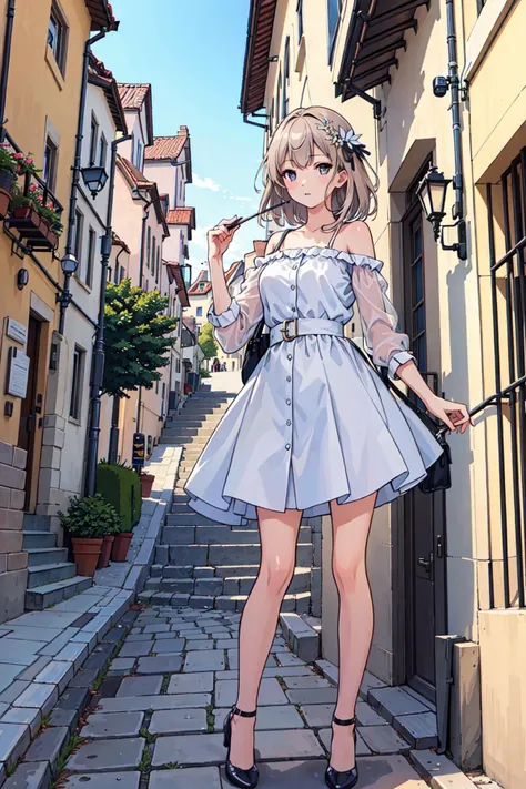 (((best quality))), girl,((ultra-detailed)), (highly detailed CG illustration), ((an extremely delicate and beautiful)),(expressionless),euro street,cityscape,