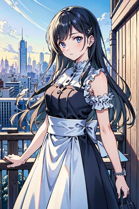 (masterpiece),(best quality), girl,((ultra-detailed)), (highly detailed CG illustration),(expressionless),cityscape