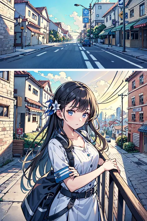 (masterpiece),(best quality), girl,((ultra-detailed)), (highly detailed CG illustration),(expressionless),detailed cityscape