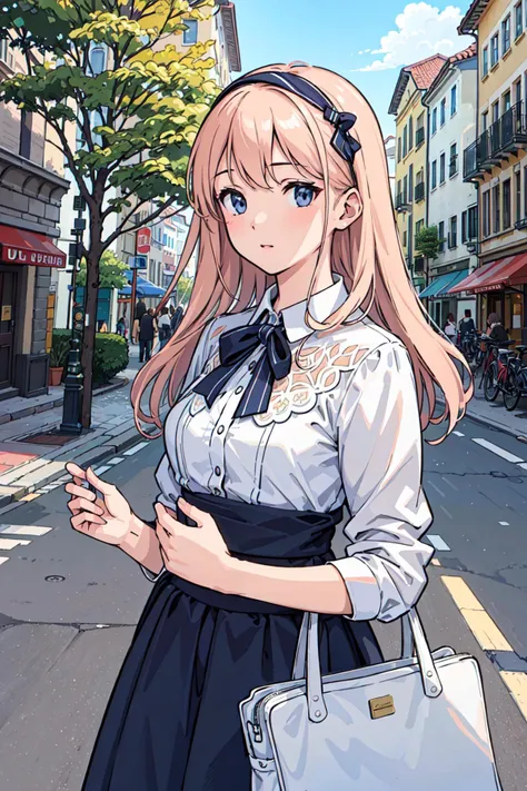 (((best quality))), girl,((ultra-detailed)), (highly detailed CG illustration), ((an extremely delicate and beautiful)),(expressionless),euro street,cityscape,