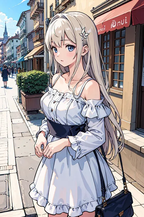 (((best quality))), girl,((ultra-detailed)), (highly detailed CG illustration), ((an extremely delicate and beautiful)),(expressionless),euro street,cityscape,