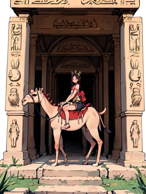 best quality, detailed background,1girl, Egypt ,Camel, exploring the ancient pyramids and temples