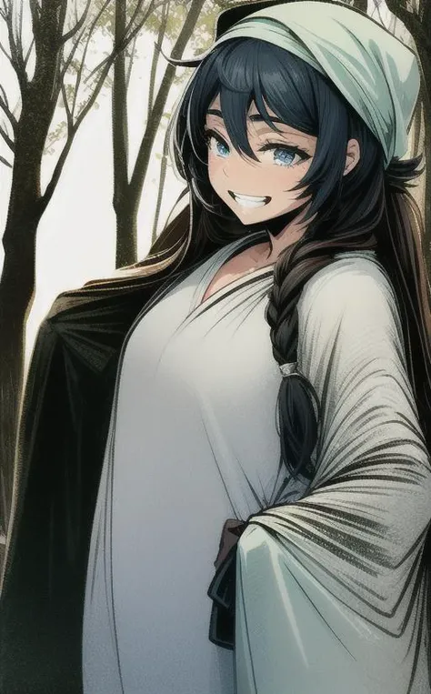 <lora:LONA04:1>,a girl 21 yo in green cloack with blue eyes and red (undercut hair:1.1) twintails standing sensual pose,smiling with teeth face expression,in a black and dark forest with fog and dusk,high-quality edges,pronounced lines,contrasting shadows,duochrome,small square eyes,