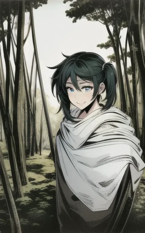 <lora:LONA04:1>,a girl 21 yo in green cloack with blue eyes and red (undercut hair:1.1) twintails standing sensual pose,smiling with teeth face expression,in a black and dark forest with fog and dusk,high-quality edges,pronounced lines,contrasting shadows,duochrome,(square eyes:1.2),